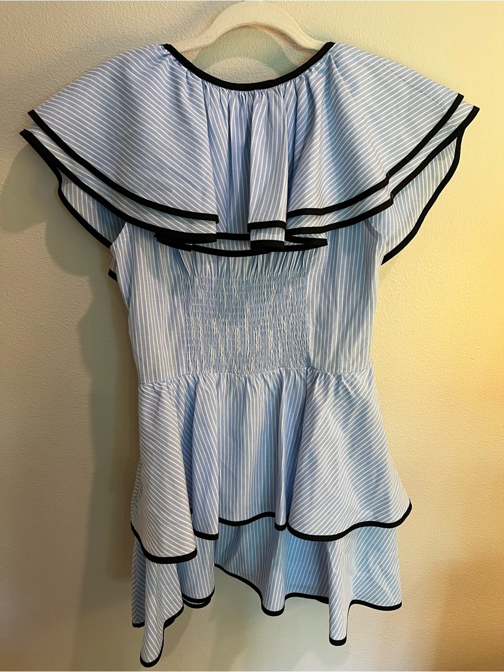 PIN STRIPE DOUBLE RUFFLE MINI DRESS - Picture 4 of 6